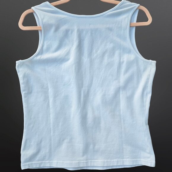 Vintage 80s Cat Face Tank Top size M Embroidered Rhinestone White V Neck - Picture 7 of 7